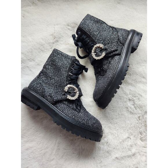 NWOB Jimmy Choo Cora Marl Embellished Glistening Tweed Combat Boots Sz EU 36 - Picture 1 of 13